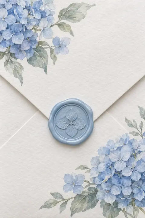 Hortensias blancs, médaillon bleu et mer. Scène d’ouverture : enveloppe.