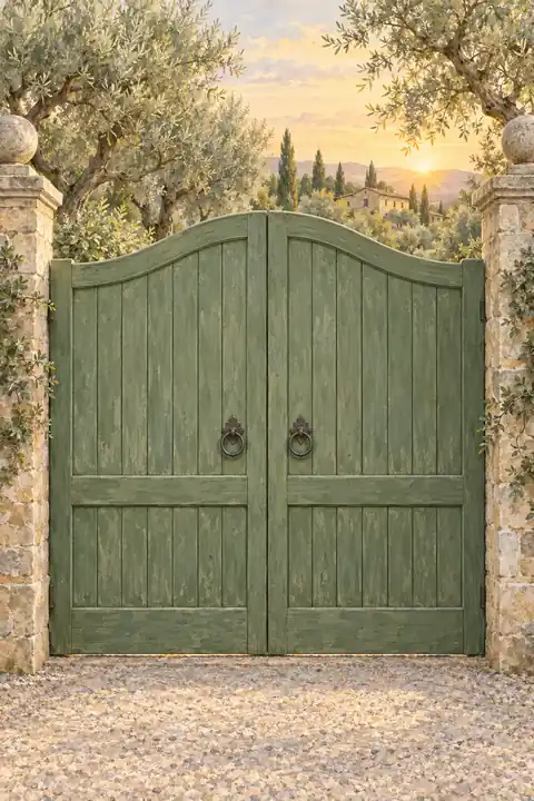 Photo plein cadre du lieu sur vert profond. Scène d’ouverture : portes.