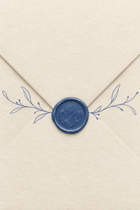 Écriture manuscrite bleu cobalt sur crème. Scène d’ouverture : enveloppe.