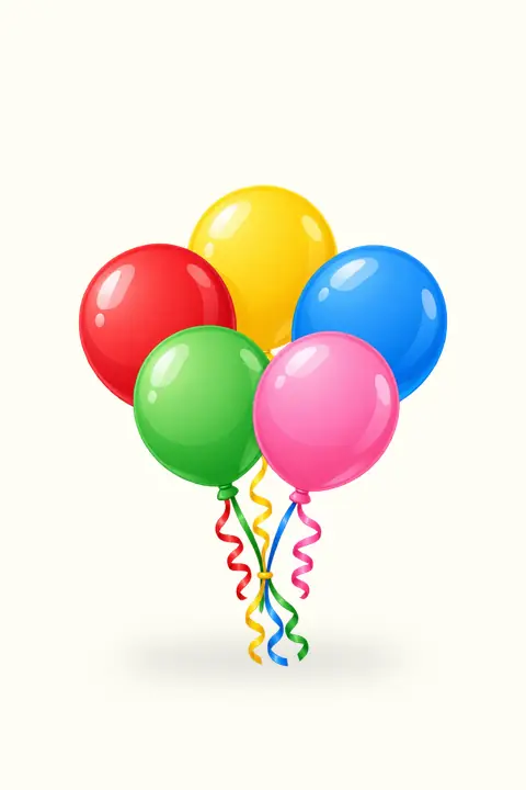 Fanions colorés, ballons et confettis. Scène d’ouverture : ballons.