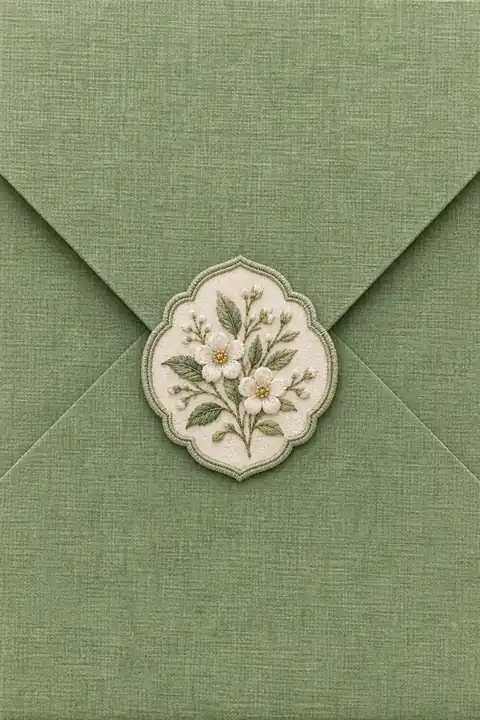 Lin vert à étiquette brodée, villa provençale. Scène d’ouverture : enveloppe.