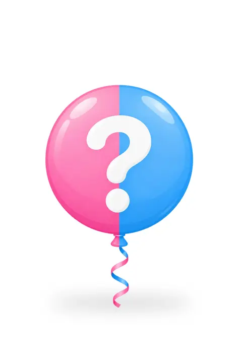 Ballons roses et bleus, points d’interrogation. Scène d’ouverture : ballon.