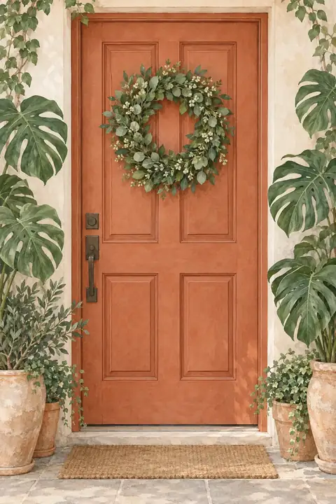 Monstera, clé et intérieur bohème. Scène d’ouverture : porte.